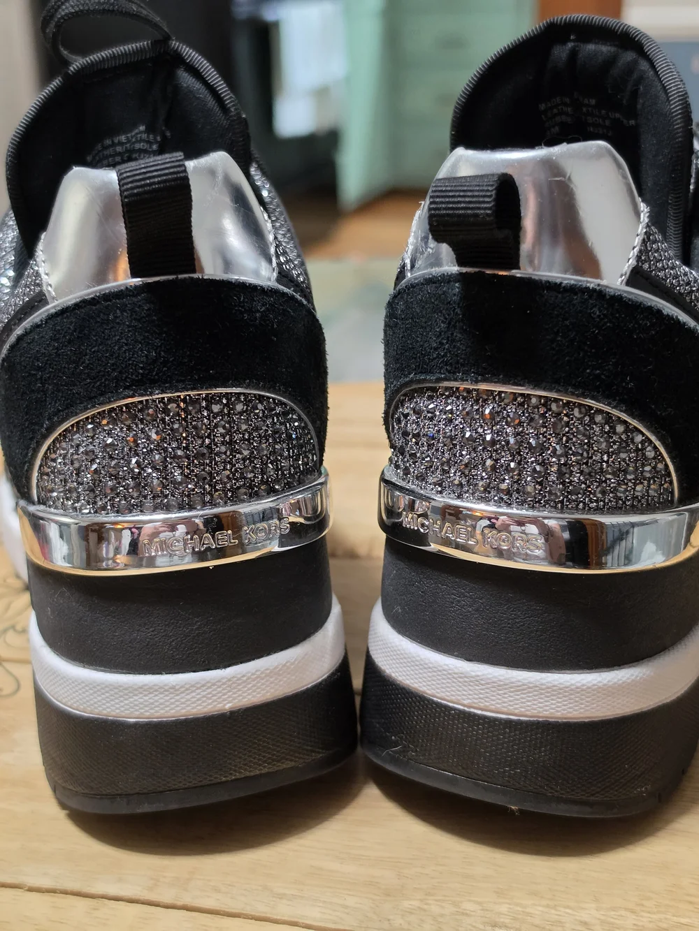 Michael Kors Women's Black & Silver Glitter Trainer Sneaker